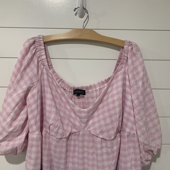 Eloquii | Midi Dress Pink Gingham Check Off the Shoulder Tiered NWT- Size 22 - Picture 2 of 11